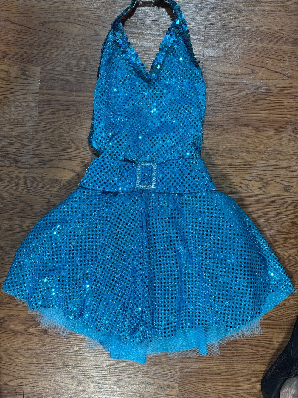 Sparkling Turquoise Sequin Halter Dress